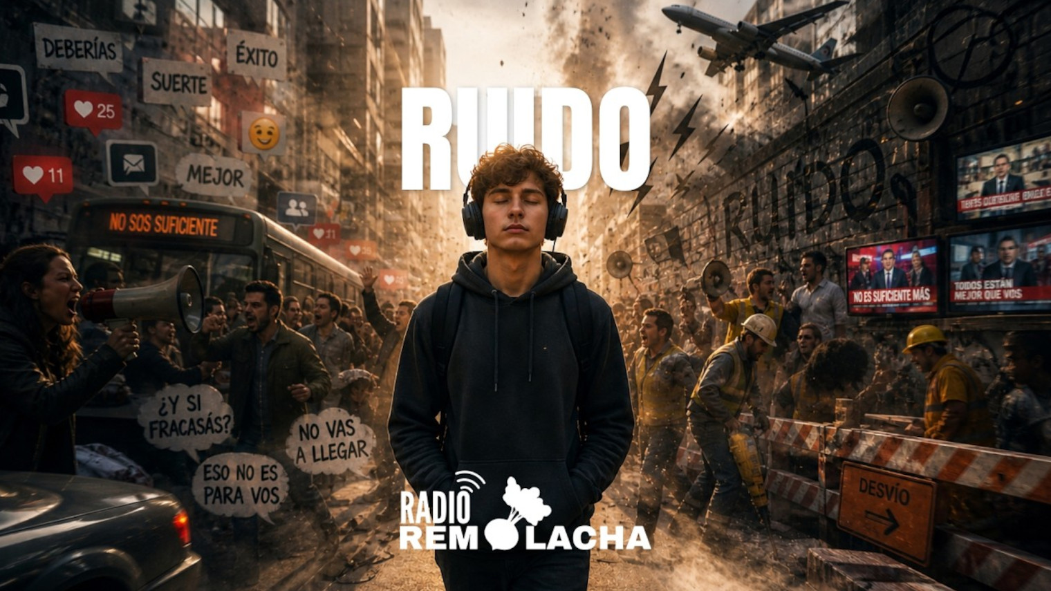 Un chico transitando por el ruido diario